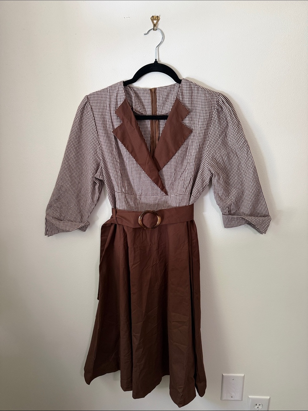 Amazon Brown Two-Tone Midi Dress with Belt